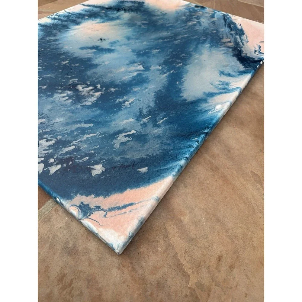 Original Abstract Painting Blue & Blush Pink Coastal Forest Wall Art – 24” x 30”